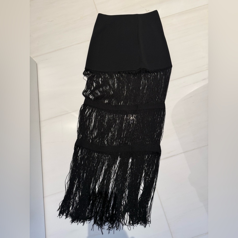 Khaite Black Viv Fringed Midi Skirt - Picture 2 of 7
